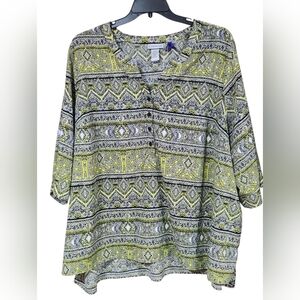 Catherines Yellow and Black Geometric Tunic 3/4 Sleeve.